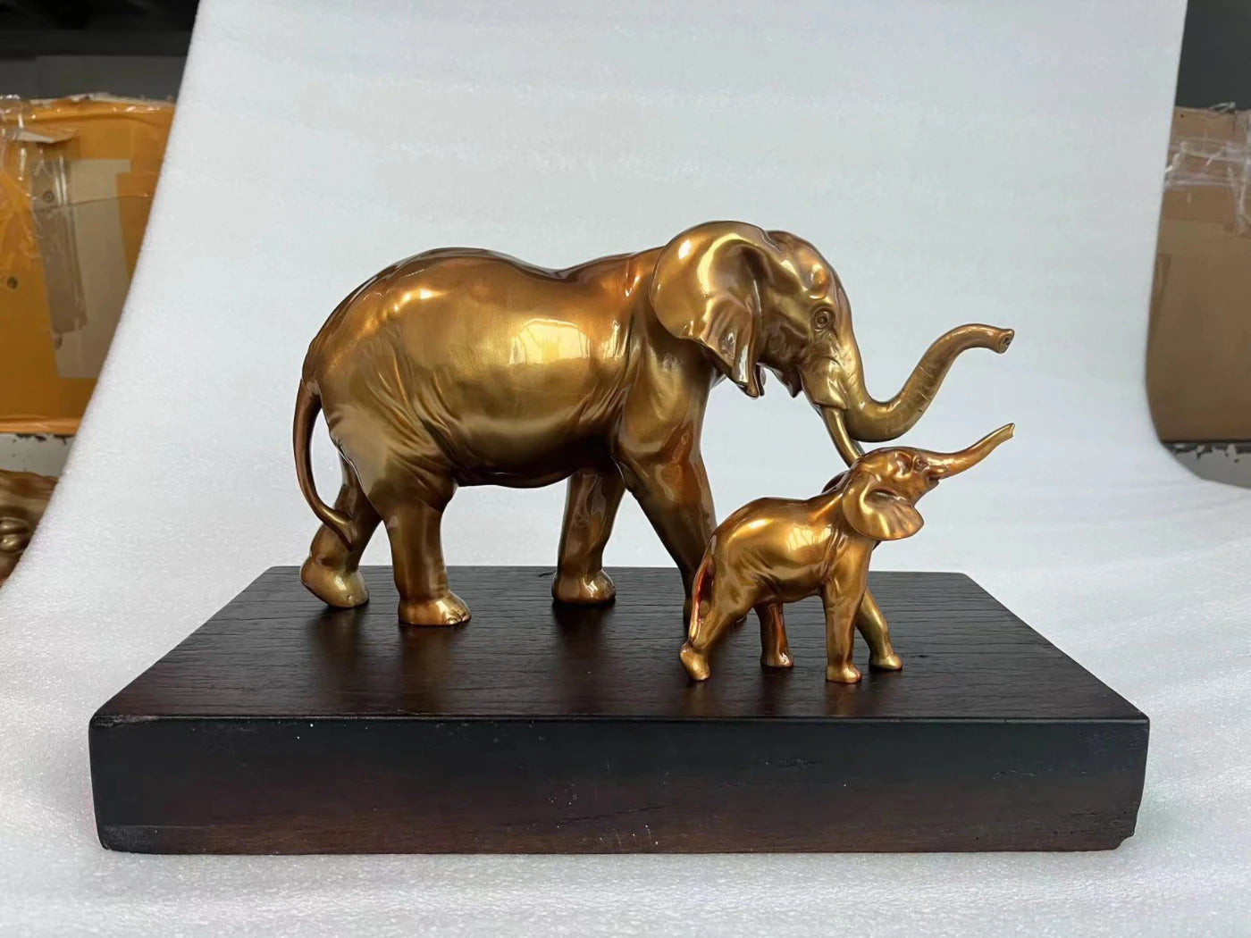 50% OFF Home Shop Company TOP decorative art Copper African elephant Mother Son Sculpture GOOD LUCK thriving business Success