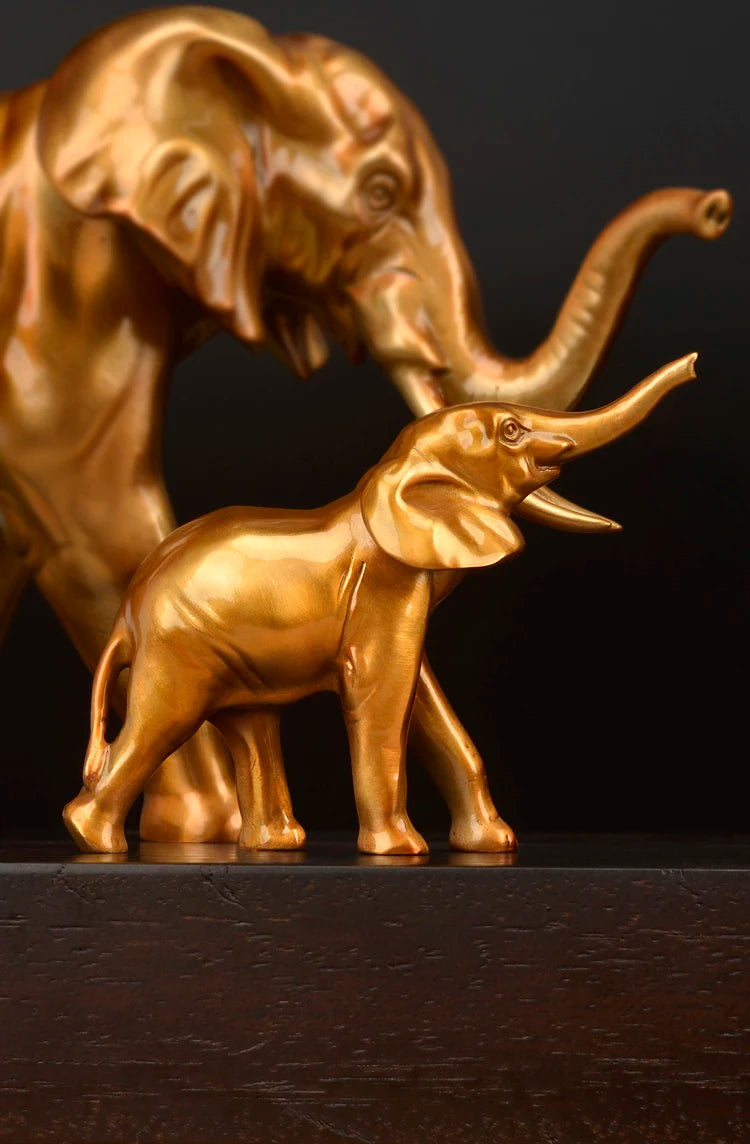 50% OFF Home Shop Company TOP decorative art Copper African elephant Mother Son Sculpture GOOD LUCK thriving business Success