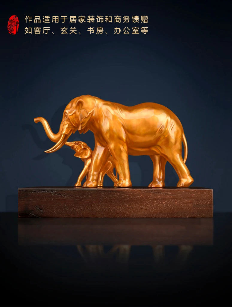 50% OFF Home Shop Company TOP decorative art Copper African elephant Mother Son Sculpture GOOD LUCK thriving business Success