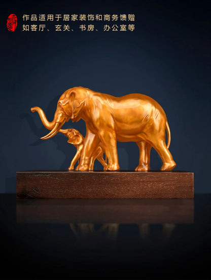50% OFF Home Shop Company TOP decorative art Copper African elephant Mother Son Sculpture GOOD LUCK thriving business Success