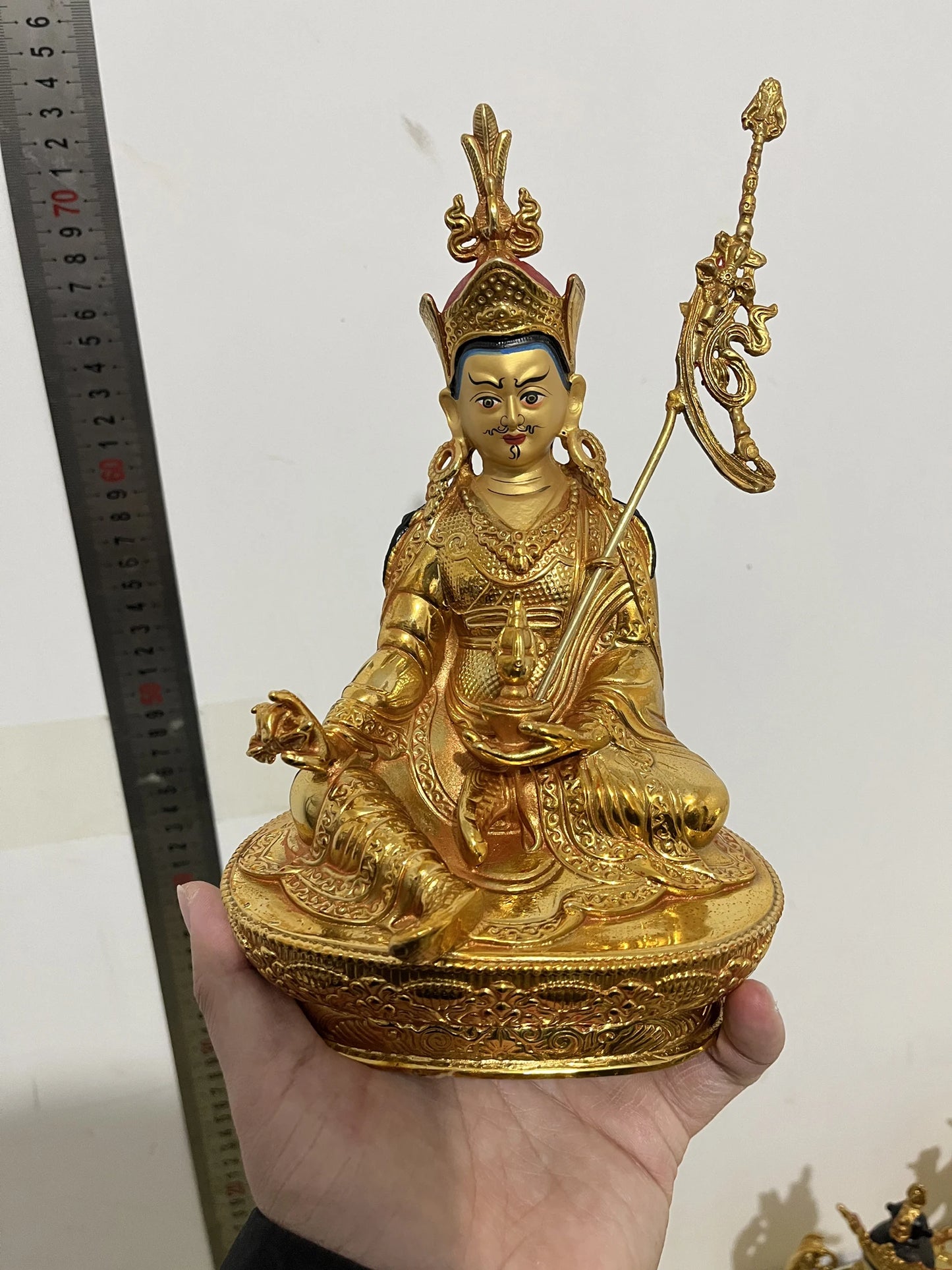 50% OFF Wholesale Buddhism Padmakara Guru Rinpoche buddha HOME Temple Worship Family protection gilding COPPER Buddha statue