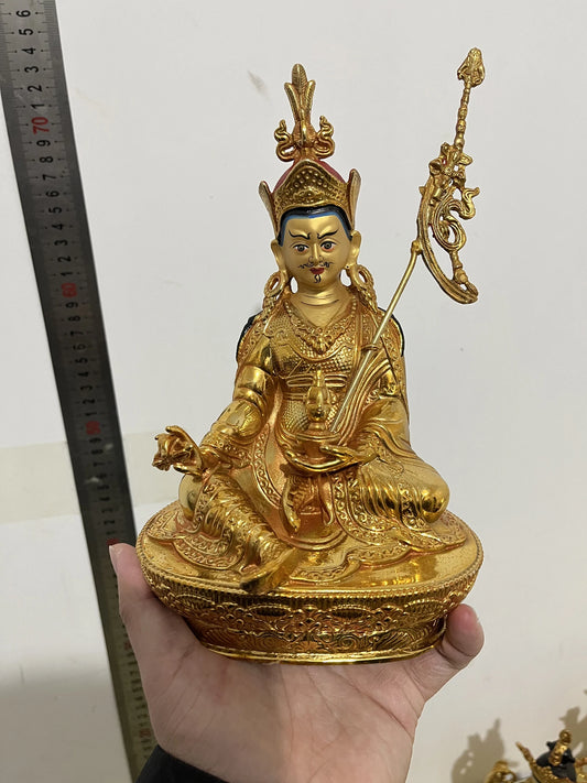 50% OFF Wholesale Buddhism Padmakara Guru Rinpoche buddha HOME Temple Worship Family protection gilding COPPER Buddha statue