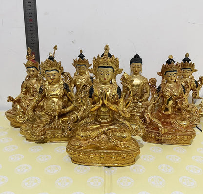 50% OFF Wholesale Buddhism Padmakara Guru Rinpoche buddha HOME Temple Worship Family protection gilding COPPER Buddha statue