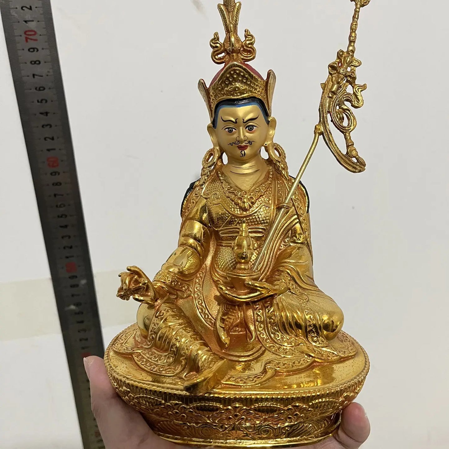50% OFF Wholesale Buddhism Padmakara Guru Rinpoche buddha HOME Temple Worship Family protection gilding COPPER Buddha statue