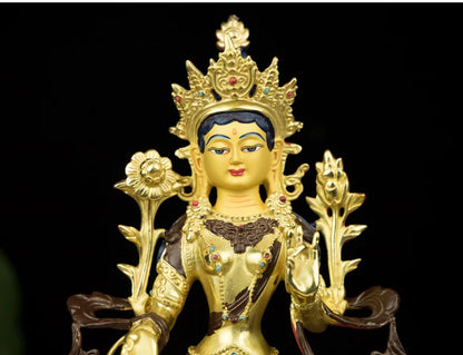 50% OFF Wholesale Buddhist supply Tibet temple Buddhism family protection GOOD Green Tara Guanyin Buddha copper statue