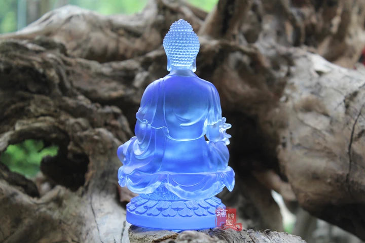 $500--TOP grade GOOD Buddha -bless family HOME Safety Health-Retro Medicine Guru Buddha Colored Glaze crystal Buddha statue