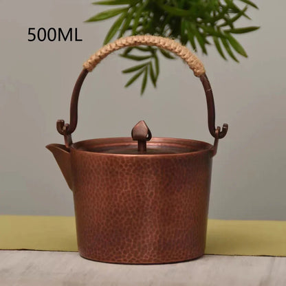 500ML Pure Copper Hammered Teapot Handmade Kettle Boiler Antique Tableware Teaware
