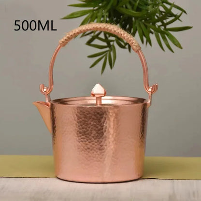 500ML Pure Copper Hammered Teapot Handmade Kettle Boiler Antique Tableware Teaware