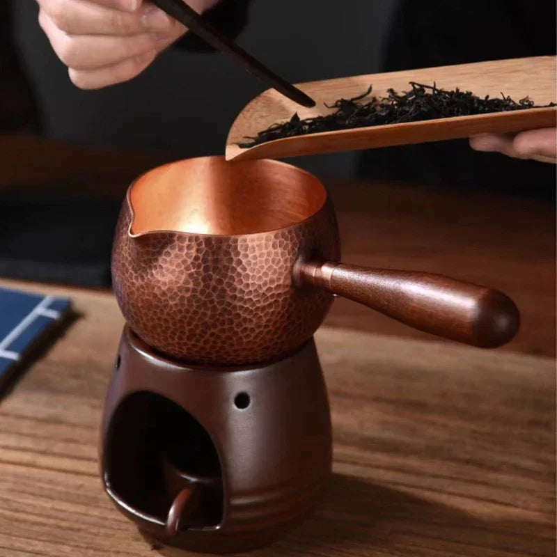 500ML Pure Copper Pitcher Jug Tea Pot With Wooden Handle Kettles Hammer Handcraft  Drinkware Retro