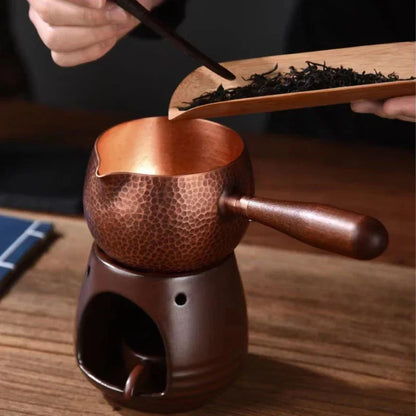 500ML Pure Copper Pitcher Jug Tea Pot With Wooden Handle Kettles Hammer Handcraft  Drinkware Retro