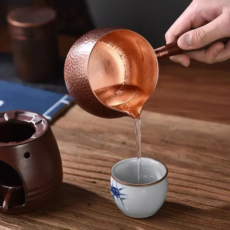 500ML Pure Copper Pitcher Jug Tea Pot With Wooden Handle Kettles Hammer Handcraft  Drinkware Retro