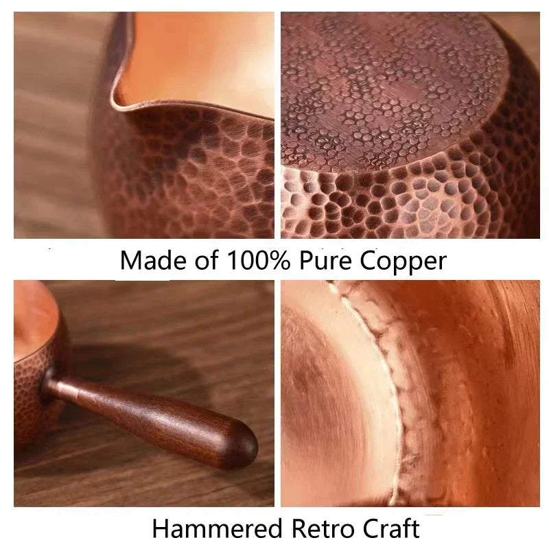 500ML Pure Copper Pitcher Jug Tea Pot With Wooden Handle Kettles Hammer Handcraft  Drinkware Retro