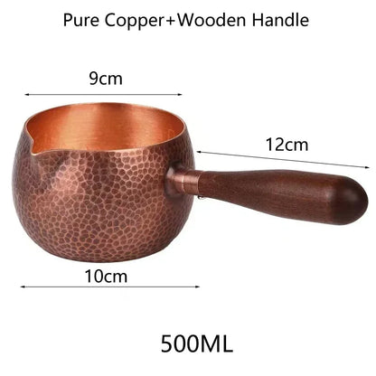 500ML Pure Copper Pitcher Jug Tea Pot With Wooden Handle Kettles Hammer Handcraft  Drinkware Retro