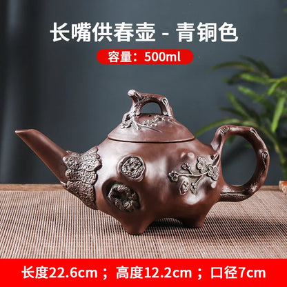 500ML Yixing Purple Clay Pot Shaped Teapot Long Beaked Pot Filtration Purple Clay Vermicelli Teapot Kung Fu Tea Set