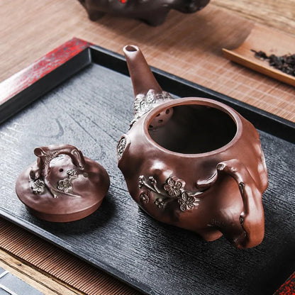500ML Yixing Purple Clay Pot Shaped Teapot Long Beaked Pot Filtration Purple Clay Vermicelli Teapot Kung Fu Tea Set