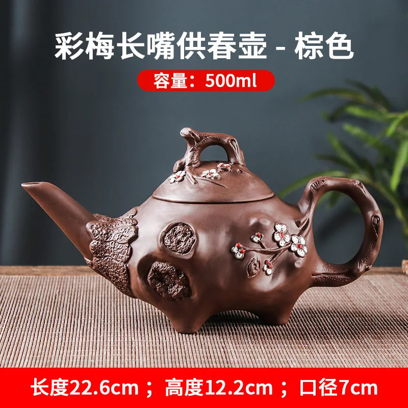500ML Yixing Purple Clay Pot Shaped Teapot Long Beaked Pot Filtration Purple Clay Vermicelli Teapot Kung Fu Tea Set