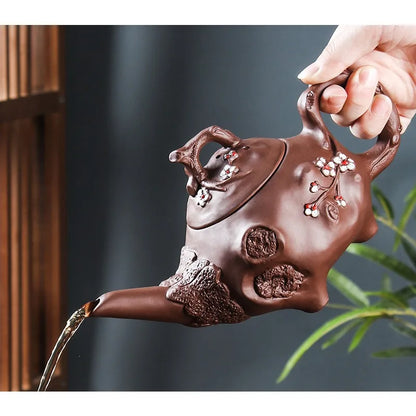 500ML Yixing Purple Clay Pot Shaped Teapot Long Beaked Pot Filtration Purple Clay Vermicelli Teapot Kung Fu Tea Set
