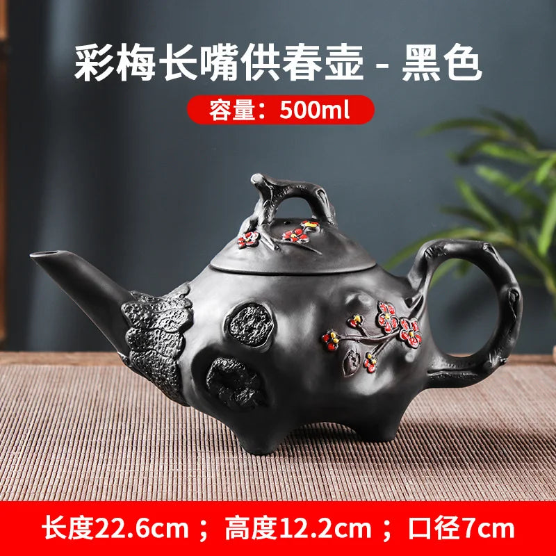 500ML Yixing Purple Clay Pot Shaped Teapot Long Beaked Pot Filtration Purple Clay Vermicelli Teapot Kung Fu Tea Set