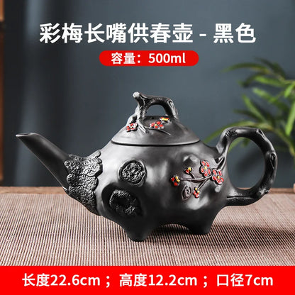 500ML Yixing Purple Clay Pot Shaped Teapot Long Beaked Pot Filtration Purple Clay Vermicelli Teapot Kung Fu Tea Set