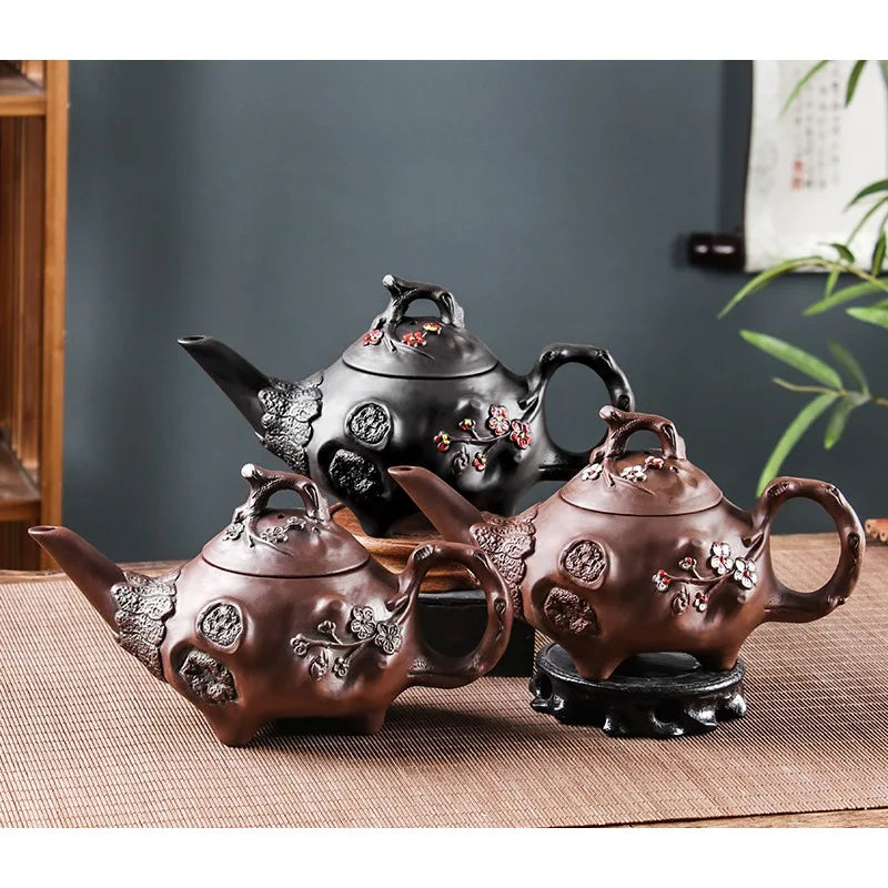 500ML Yixing Purple Clay Pot Shaped Teapot Long Beaked Pot Filtration Purple Clay Vermicelli Teapot Kung Fu Tea Set