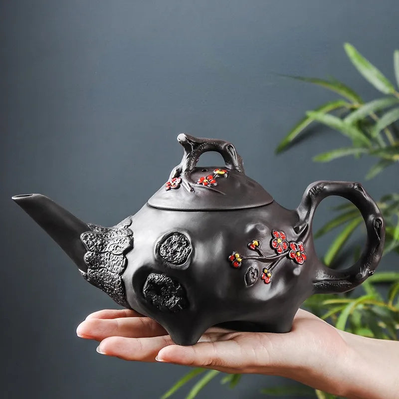 500ML Yixing Purple Clay Pot Shaped Teapot Long Beaked Pot Filtration Purple Clay Vermicelli Teapot Kung Fu Tea Set