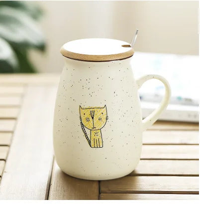 500ml Creative kitten mug,ceramic tea cups mugs with lid spoon,Unique cartoon couple Coffee mugs milk cup wholesale