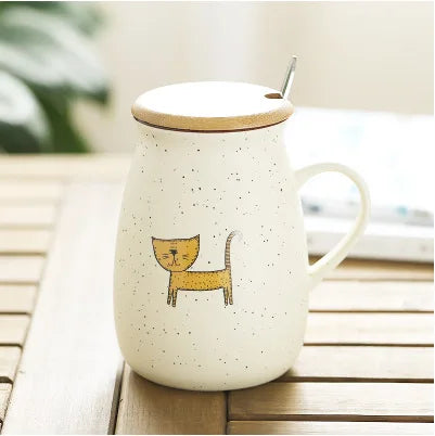 500ml Creative kitten mug,ceramic tea cups mugs with lid spoon,Unique cartoon couple Coffee mugs milk cup wholesale