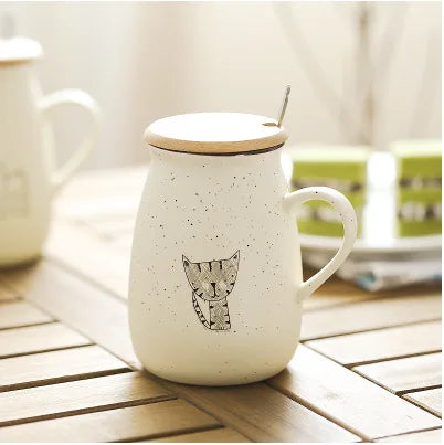 500ml Creative kitten mug,ceramic tea cups mugs with lid spoon,Unique cartoon couple Coffee mugs milk cup wholesale