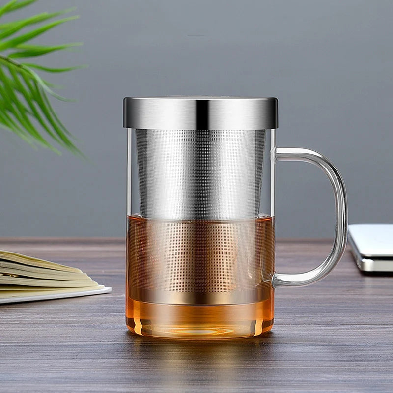 500ml Glass Tea Mug Tea Infuser Mug Large Milk Coffee Mug Heat Resistant Glass Cup Tea Mug With Lid And Stainless Steel Filter