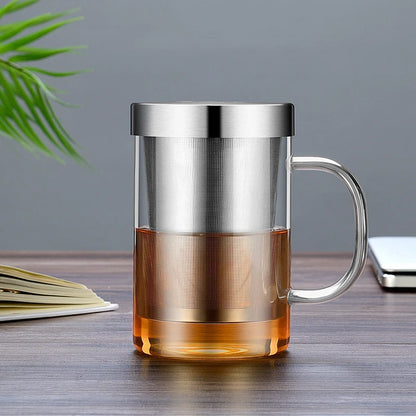 500ml Glass Tea Mug Tea Infuser Mug Large Milk Coffee Mug Heat Resistant Glass Cup Tea Mug With Lid And Stainless Steel Filter