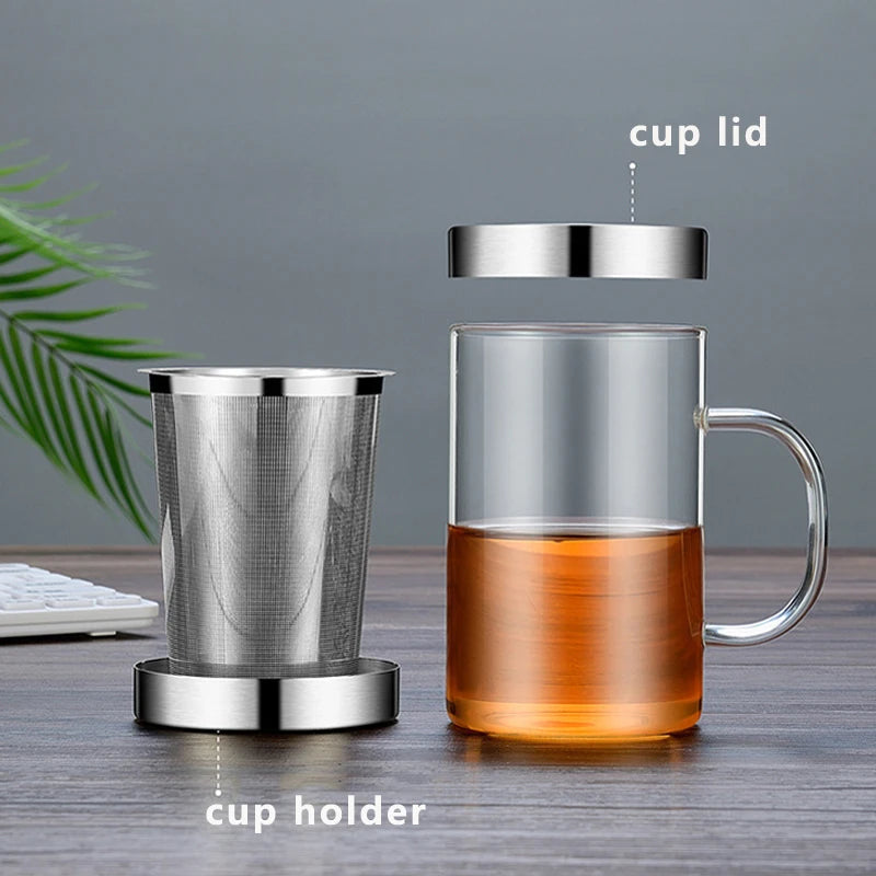500ml Glass Tea Mug Tea Infuser Mug Large Milk Coffee Mug Heat Resistant Glass Cup Tea Mug With Lid And Stainless Steel Filter
