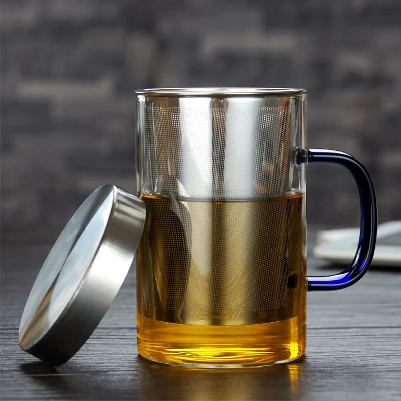 500ml Glass Tea Mug Tea Infuser Mug Large Milk Coffee Mug Heat Resistant Glass Cup Tea Mug With Lid And Stainless Steel Filter