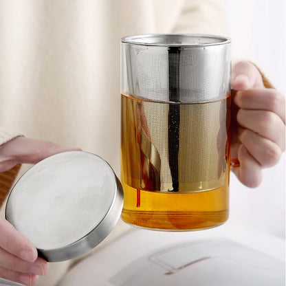 500ml Glass Tea Mug Tea Infuser Mug Large Milk Coffee Mug Heat Resistant Glass Cup Tea Mug With Lid And Stainless Steel Filter