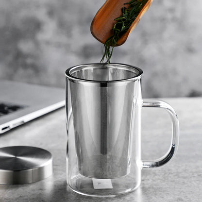 500ml Glass Tea Mug Tea Infuser Mug Large Milk Coffee Mug Heat Resistant Glass Cup Tea Mug With Lid And Stainless Steel Filter
