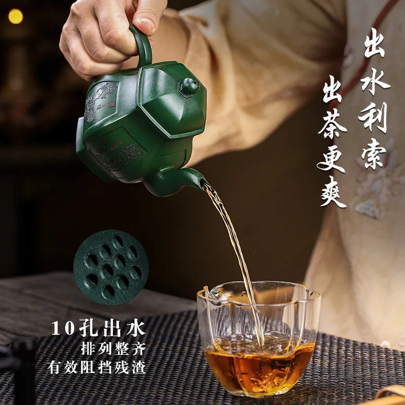 500ml High-end Chinese Yixing Raw Ore Green Clay Zisha Tea Pots Handmade Household Kung Fu Tea Set Tea Ceremony Accessories Gift
