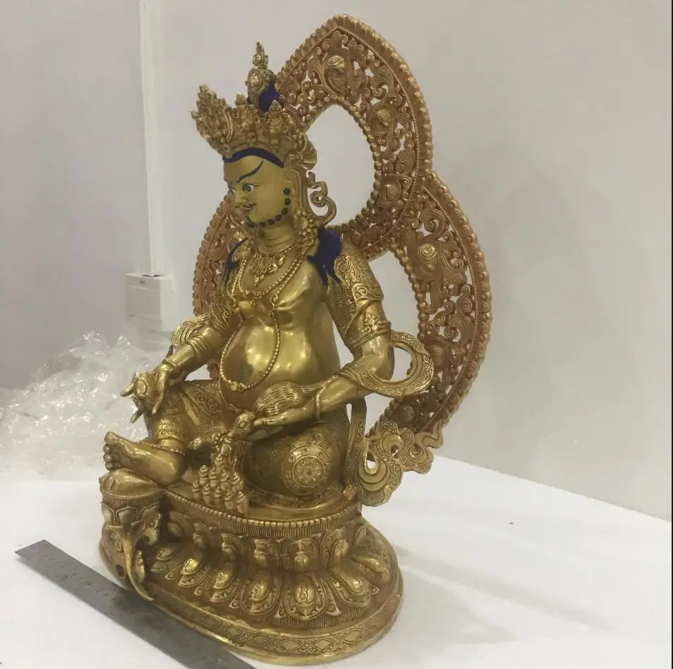 50CM Tibeta Buddhism Temple Copper Bronze  Yellow Jambhala Buddha Statue