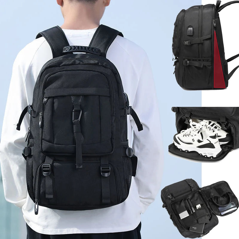 50L 80L Expandable Men's Backpack 17.3 Laptop USB Charging Waterproof Hiking Casual Travel Outdoor Backpacks Shoe Compartment
