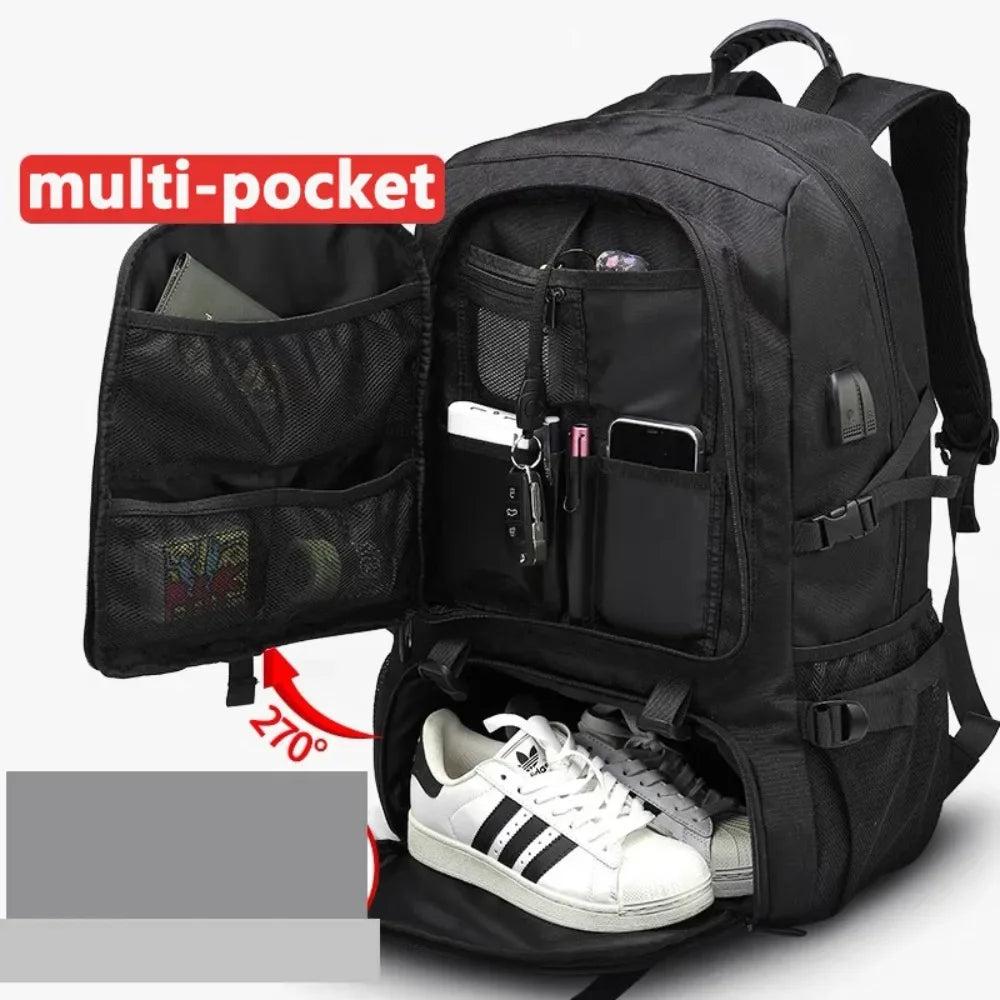 50L 80L Expandable Men's Backpack 17.3 Laptop USB Charging Waterproof Hiking Casual Travel Outdoor Backpacks Shoe Compartment