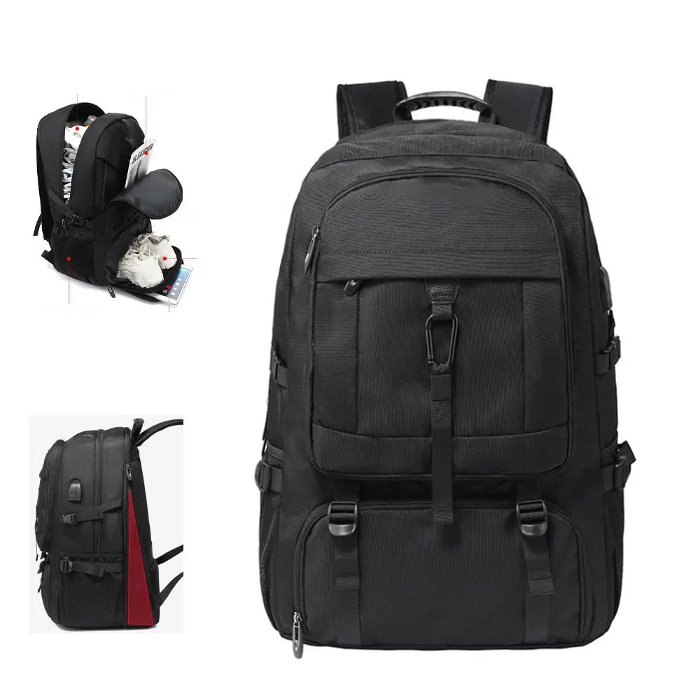 50L 80L Expandable Men's Backpack 17.3 Laptop USB Charging Waterproof Hiking Casual Travel Outdoor Backpacks Shoe Compartment