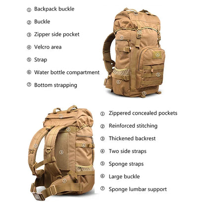 50L Backpack Large Tourism Military Tactics Large Capacity for Men Nylon Army Climbing Hiking Travel Mochila Camouflage Backpack