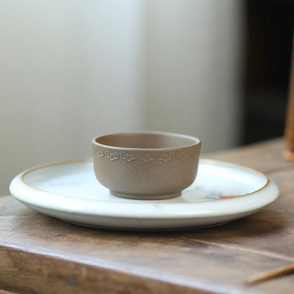 50cc Creative Ceramic Cup Purple Clay Teacup Chinese Multi-Function Crack Teacup Home Glaze Cute Mini Round Small Teacup