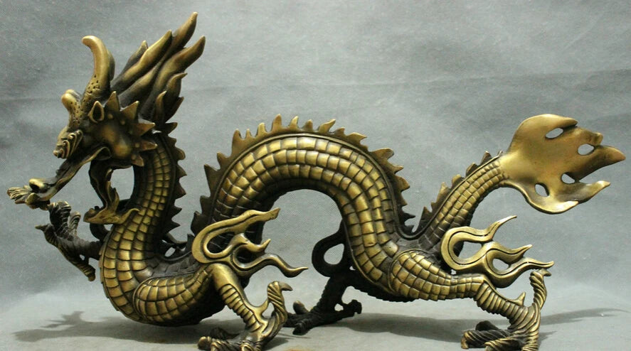 50cm  20" Chinese Year Zodiac Bronze Decoration FengShui Wealth Myth Fly Dragon Statue
