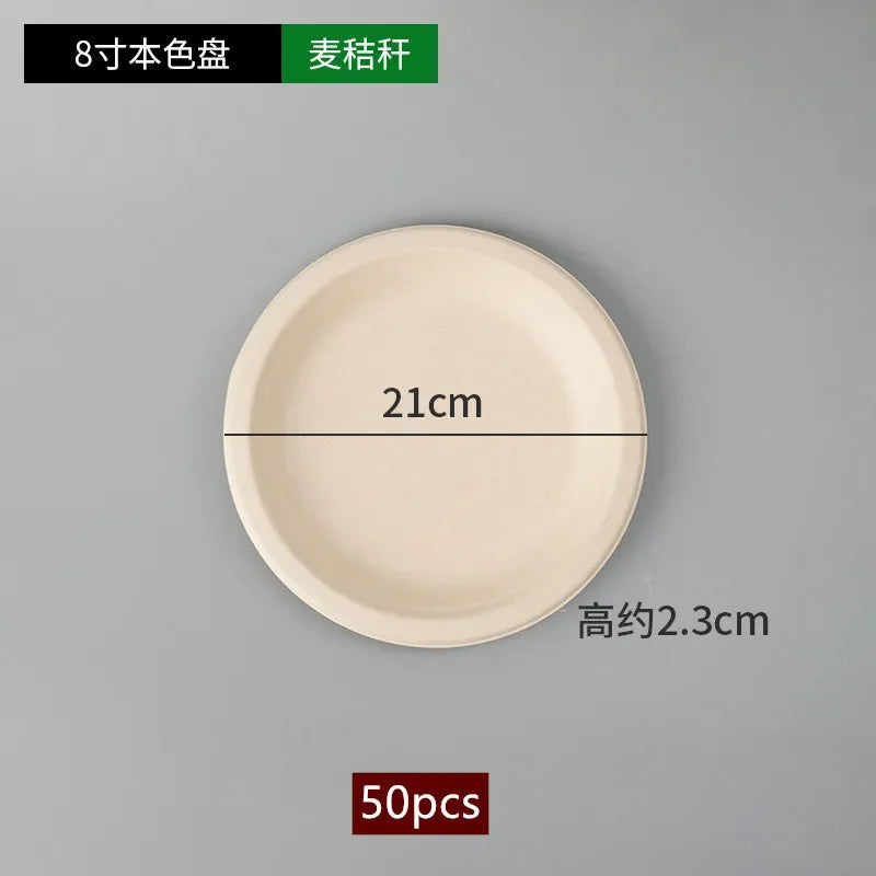 50pcs Degradable Disposable Plates Company Family Gathering Dinner Plate and Bowl Thickened Paper Tableware Kitchen Accessories