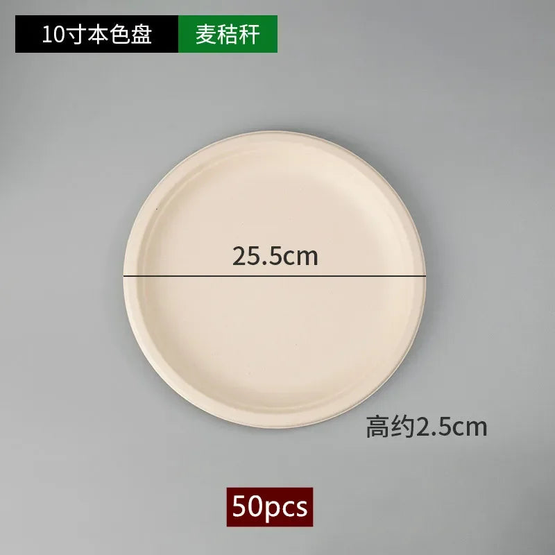 50pcs Degradable Disposable Plates Company Family Gathering Dinner Plate and Bowl Thickened Paper Tableware Kitchen Accessories
