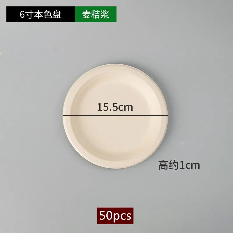 50pcs Degradable Disposable Plates Company Family Gathering Dinner Plate and Bowl Thickened Paper Tableware Kitchen Accessories