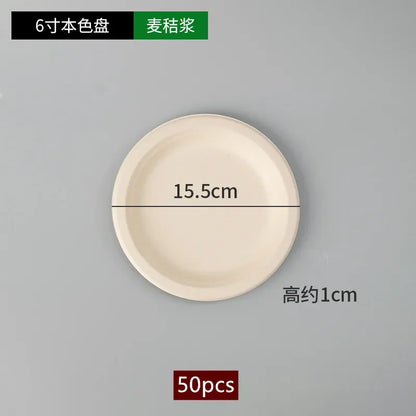 50pcs Degradable Disposable Plates Company Family Gathering Dinner Plate and Bowl Thickened Paper Tableware Kitchen Accessories