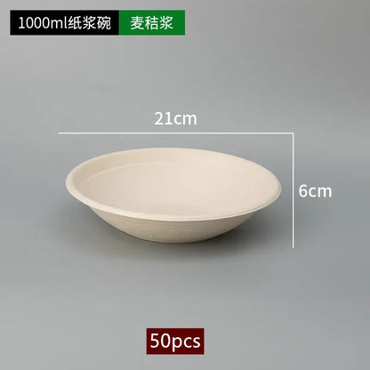 50pcs Degradable Disposable Plates Company Family Gathering Dinner Plate and Bowl Thickened Paper Tableware Kitchen Accessories