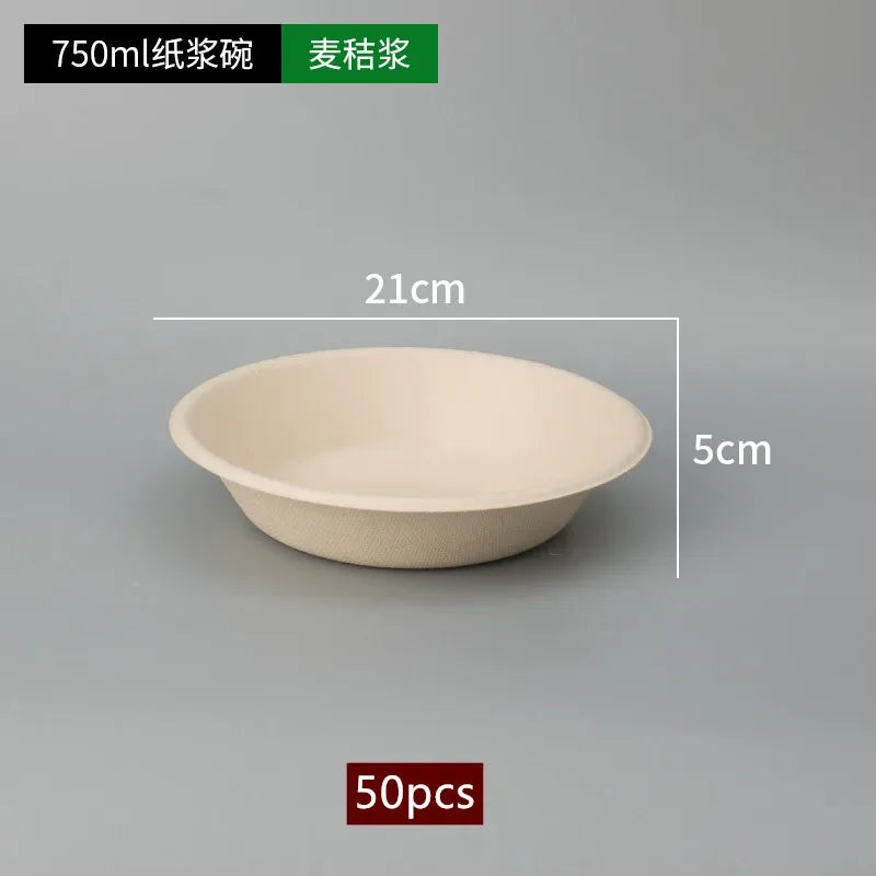50pcs Degradable Disposable Plates Company Family Gathering Dinner Plate and Bowl Thickened Paper Tableware Kitchen Accessories