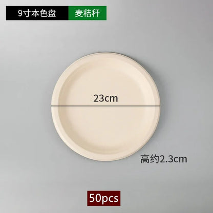 50pcs Degradable Disposable Plates Company Family Gathering Dinner Plate and Bowl Thickened Paper Tableware Kitchen Accessories