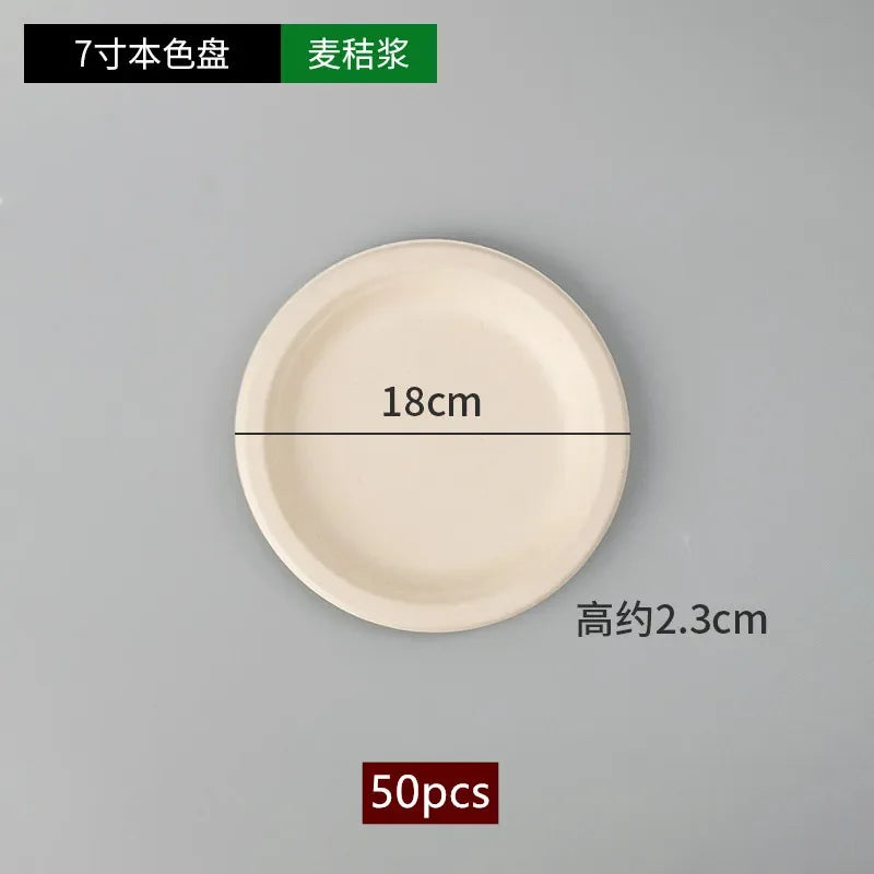 50pcs Degradable Disposable Plates Company Family Gathering Dinner Plate and Bowl Thickened Paper Tableware Kitchen Accessories